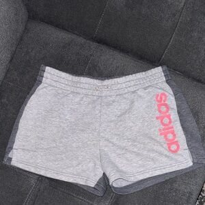 adidas Light Gray Athletic Shorts with Pink Logo